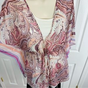 VICTORIA’S SECRET Feminine butterfly sleeves tie front sheer jacket paisley M L